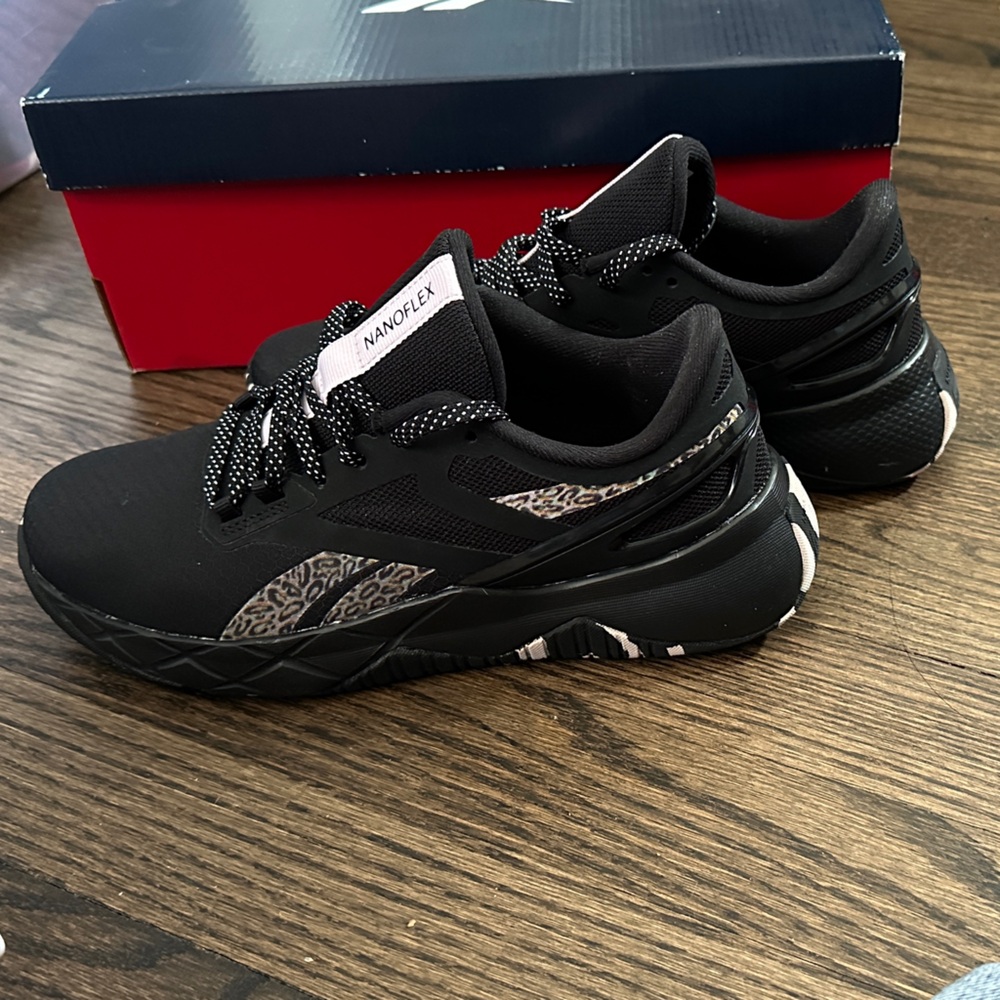 Reebok, Nanoflex, Black and cheetah print Sneakers